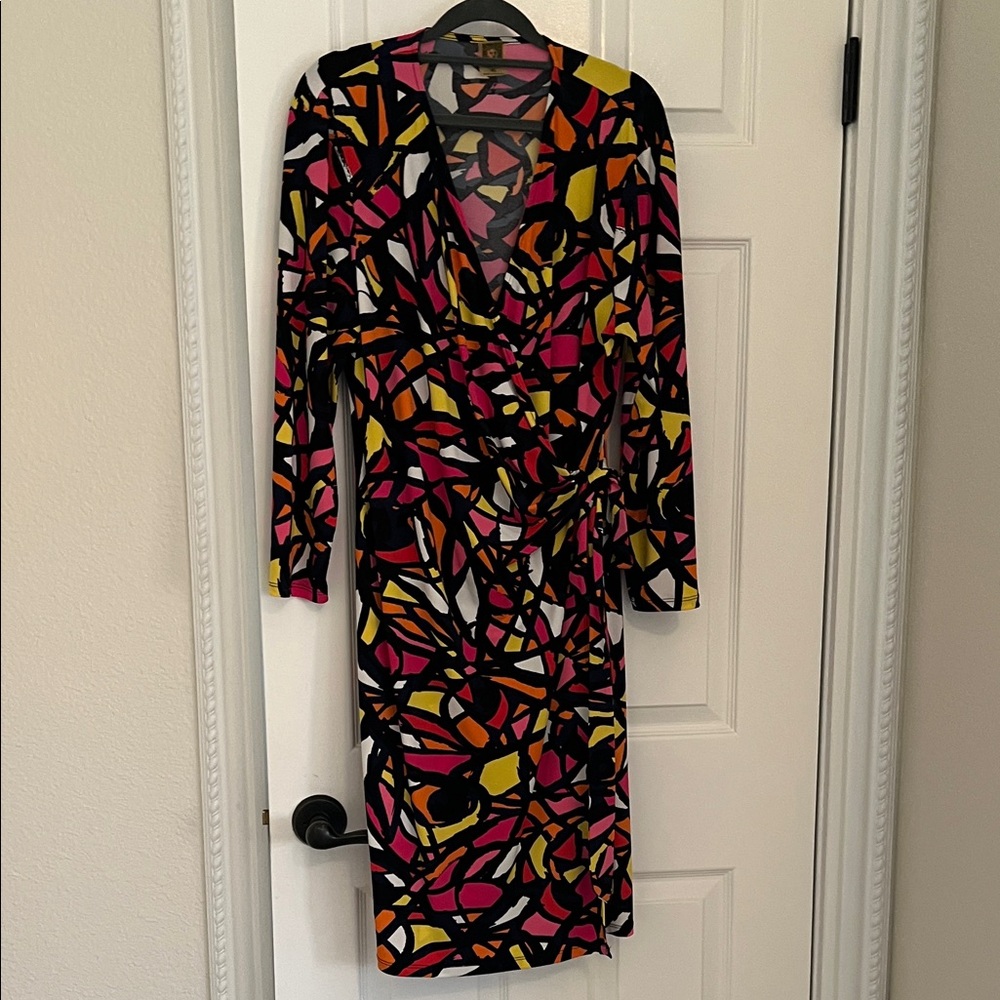 Anne Klein Colorful Abstract Long Sleeve Dress